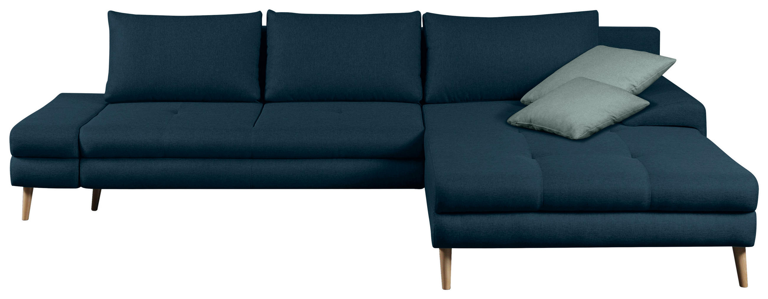 ECKSOFA in Webstoff Dunkelblau  - Erlefarben/Naturfarben, Trend, Holz/Textil (313/215cm) - MID.YOU