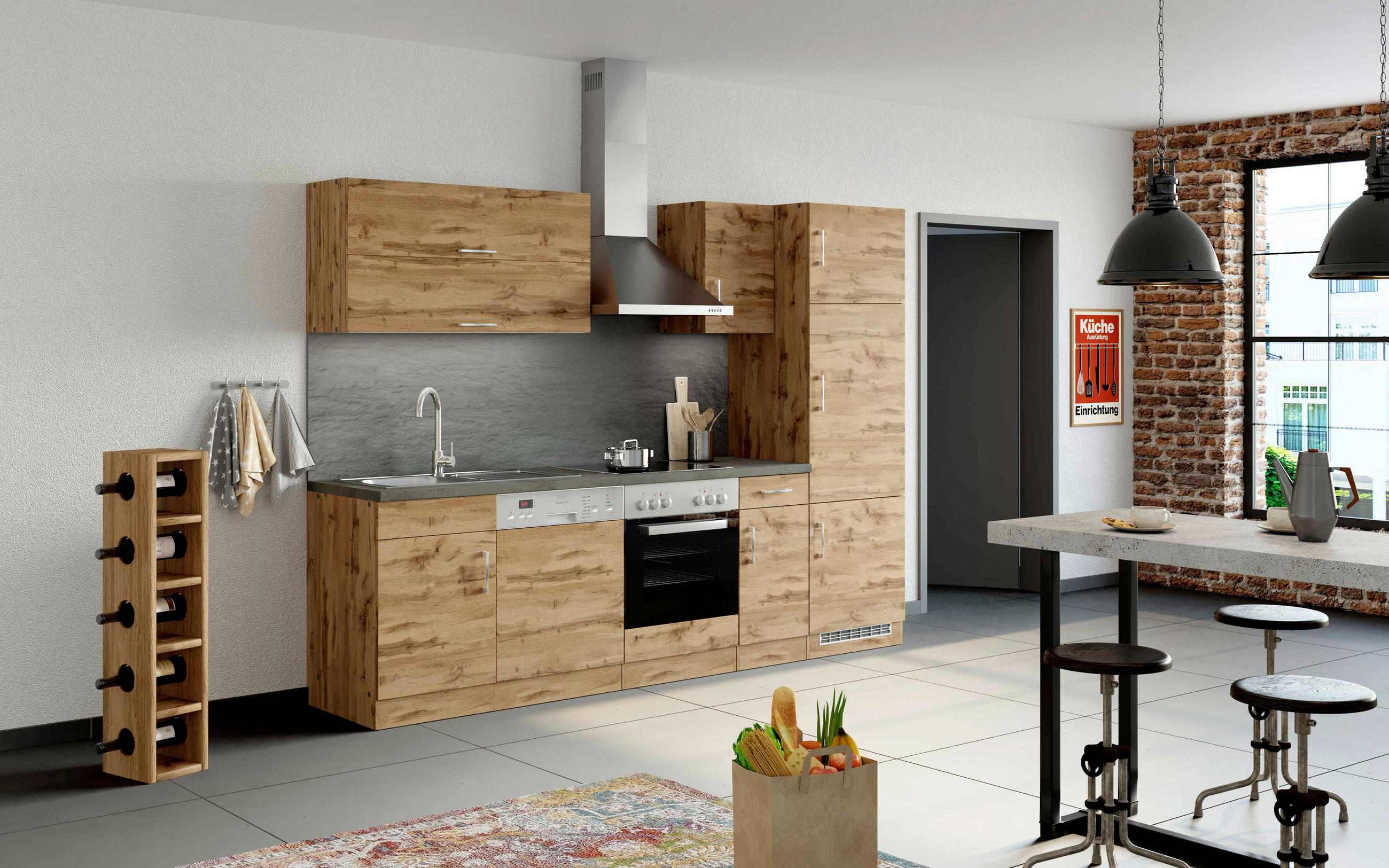 KÜCHENLEERBLOCK   in Eichefarben  - Eichefarben/Anthrazit, MODERN, Holzwerkstoff (270/200/60cm) - Held