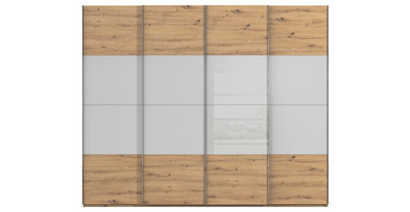 SCHWEBETÜRENSCHRANK  in Eiche Artisan, Seidengrau  - Chromfarben/Seidengrau, KONVENTIONELL, Glas/Holzwerkstoff (271/235/68cm) - Novel