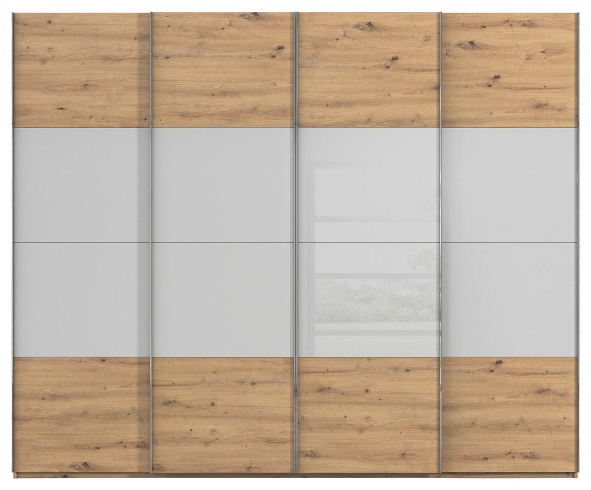 SCHWEBETÜRENSCHRANK 271/235/68 cm 4-türig Grau, Eiche Artisan  - Chromfarben/Weiß, KONVENTIONELL, Glas/Holzwerkstoff (271/235/68cm) - Novel
