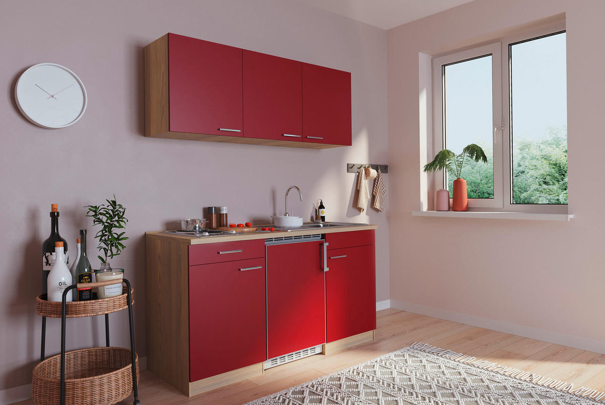 MINIKÜCHE 150 cm   in Rot  - Rot, Basics, Holzwerkstoff (150cm) - Respekta