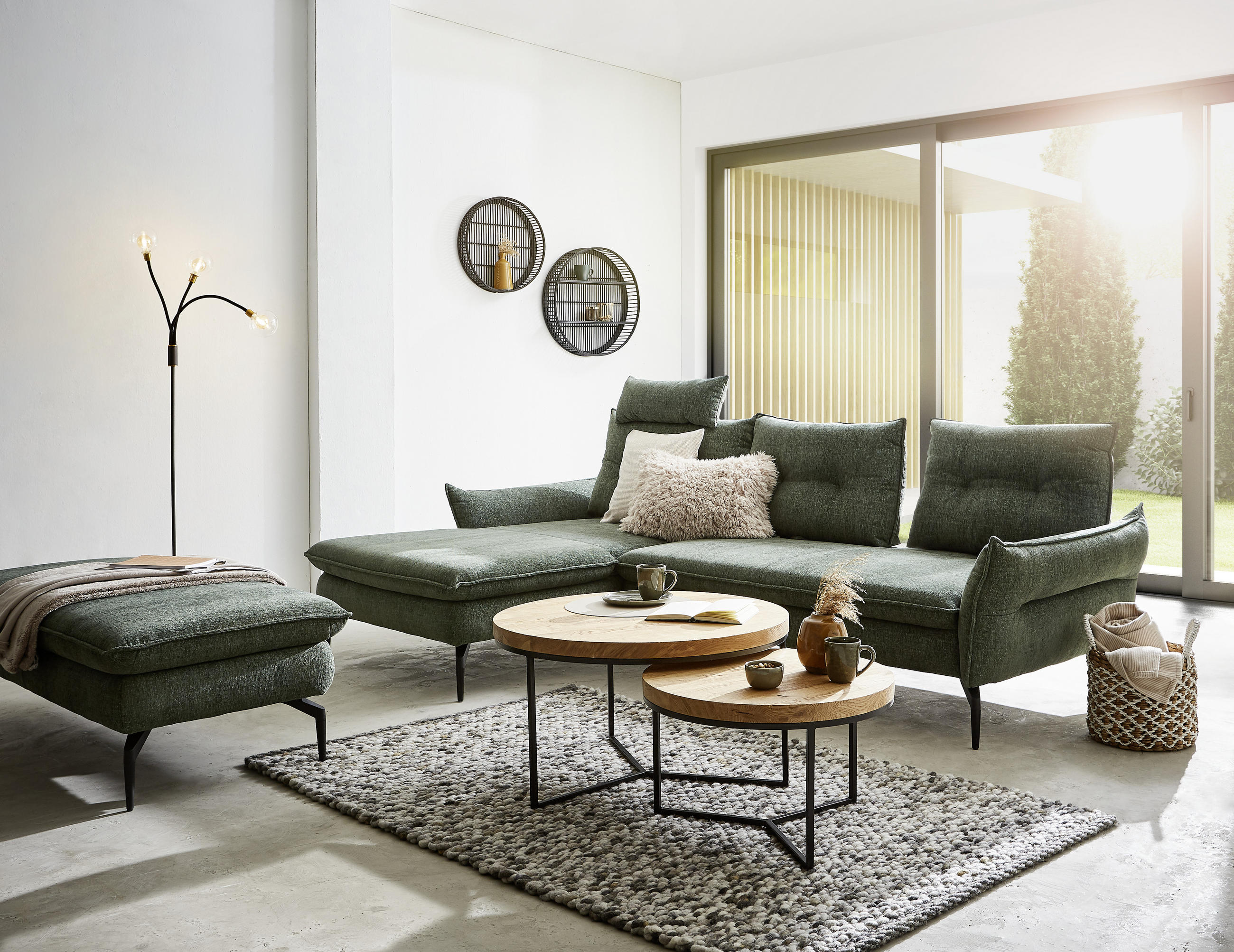 ECKSOFA inkl.Funktionen Grün Webstoff  - Schwarz/Grün, Design, Textil/Metall (185/284cm) - Voleo