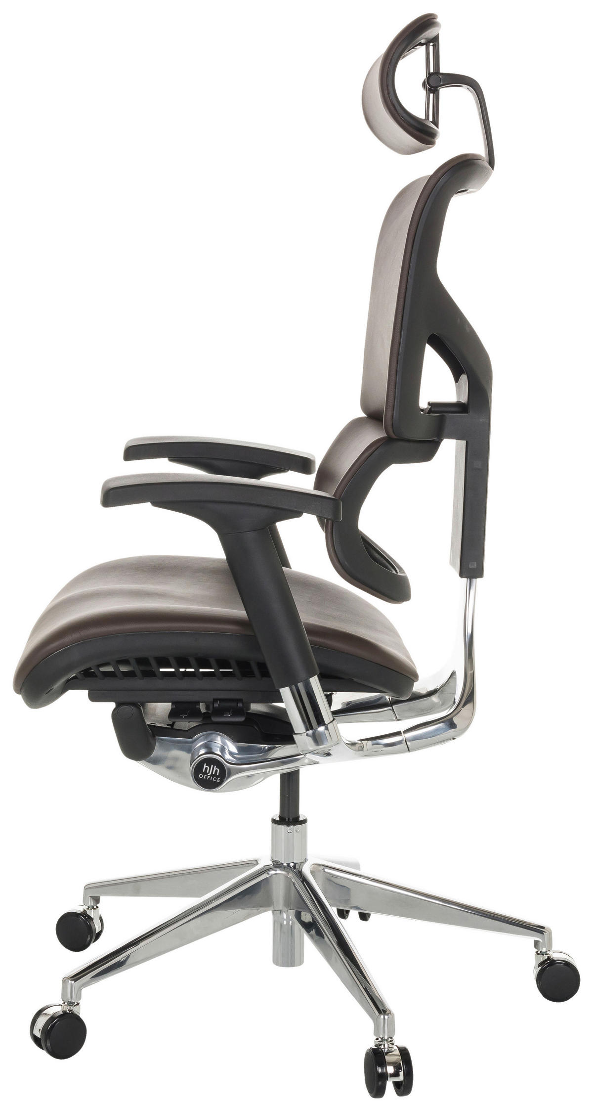 DREHSTUHL Dunkelbraun  - Dunkelbraun/Silberfarben, Basics, Leder/Kunststoff (70/124-146/67cm) - MID.YOU