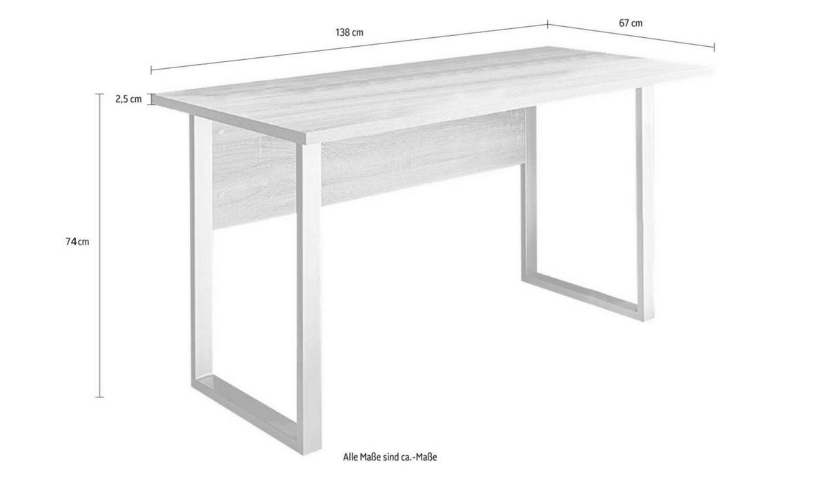 SCHREIBTISCH 138/74/67 cm  in Sonoma Eiche  - Silberfarben/Sonoma Eiche, MODERN, Holzwerkstoff/Metall (138/74/67cm) - MID.YOU