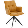 ARMLEHNSTUHL , Typenauswahl, Sitzfläche 360° drehbar, inklusive Armlehnen, automatische Rückholfunktion , Echtleder  - Dunkelgelb, Design, Leder/Metall (59/89/63cm) - Dieter Knoll