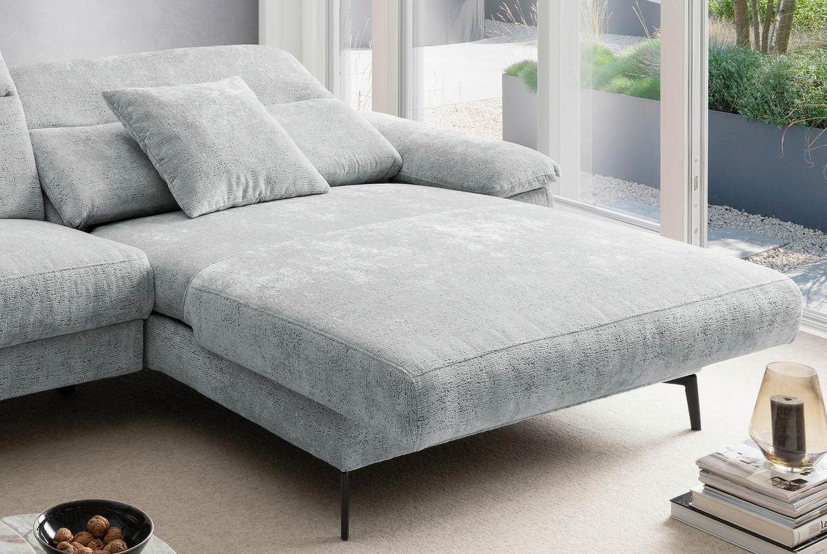 ECKSOFA CANCELLI Blau Chenille Zierkissen, Relaxfunktion  - Blau/Schwarz, KONVENTIONELL, Textil/Metall (300/178cm) - Livetastic