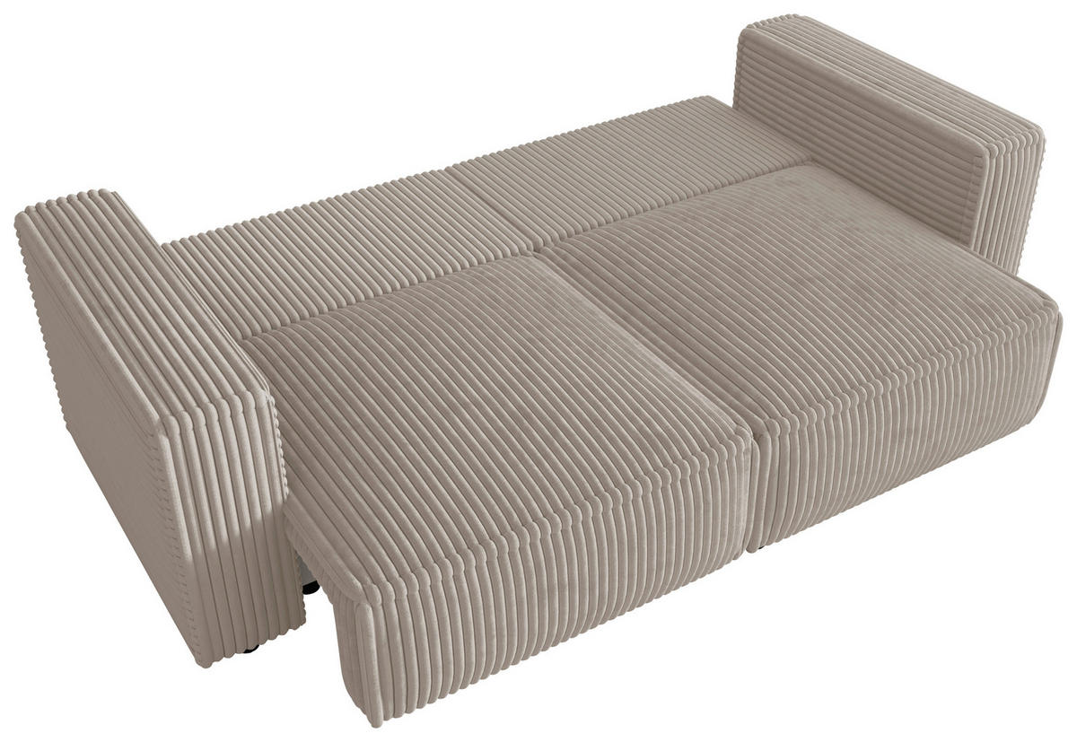 SCHLAFSOFA Cord Beige  inkl. Zierkissen, Bettkasten, Schlaffunktion  - Beige/Schwarz, MODERN, Kunststoff/Textil (250/68/104cm) - Xora