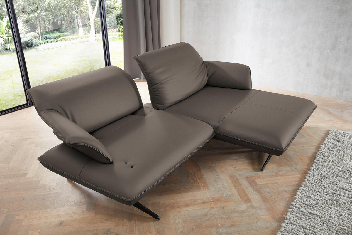 ECKSOFA in Echtleder Graubraun  - Graubraun/Beige, Design, Leder/Metall (252/169cm) - Koinor