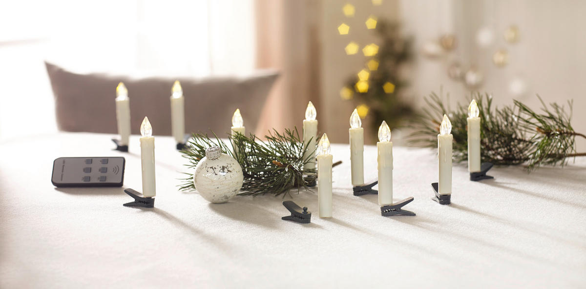 LED-KERZENSET  - Dunkelgrün/Transparent, KONVENTIONELL, Kunststoff/Metall (1,5cm) - X-Mas