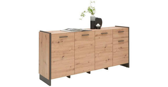 SIDEBOARD Grau, Eiche Artisan Einlegeböden  - Eichefarben/Eiche Artisan, Trend, Holzwerkstoff/Kunststoff (186,5/86,1/41,3cm) - Hom`in