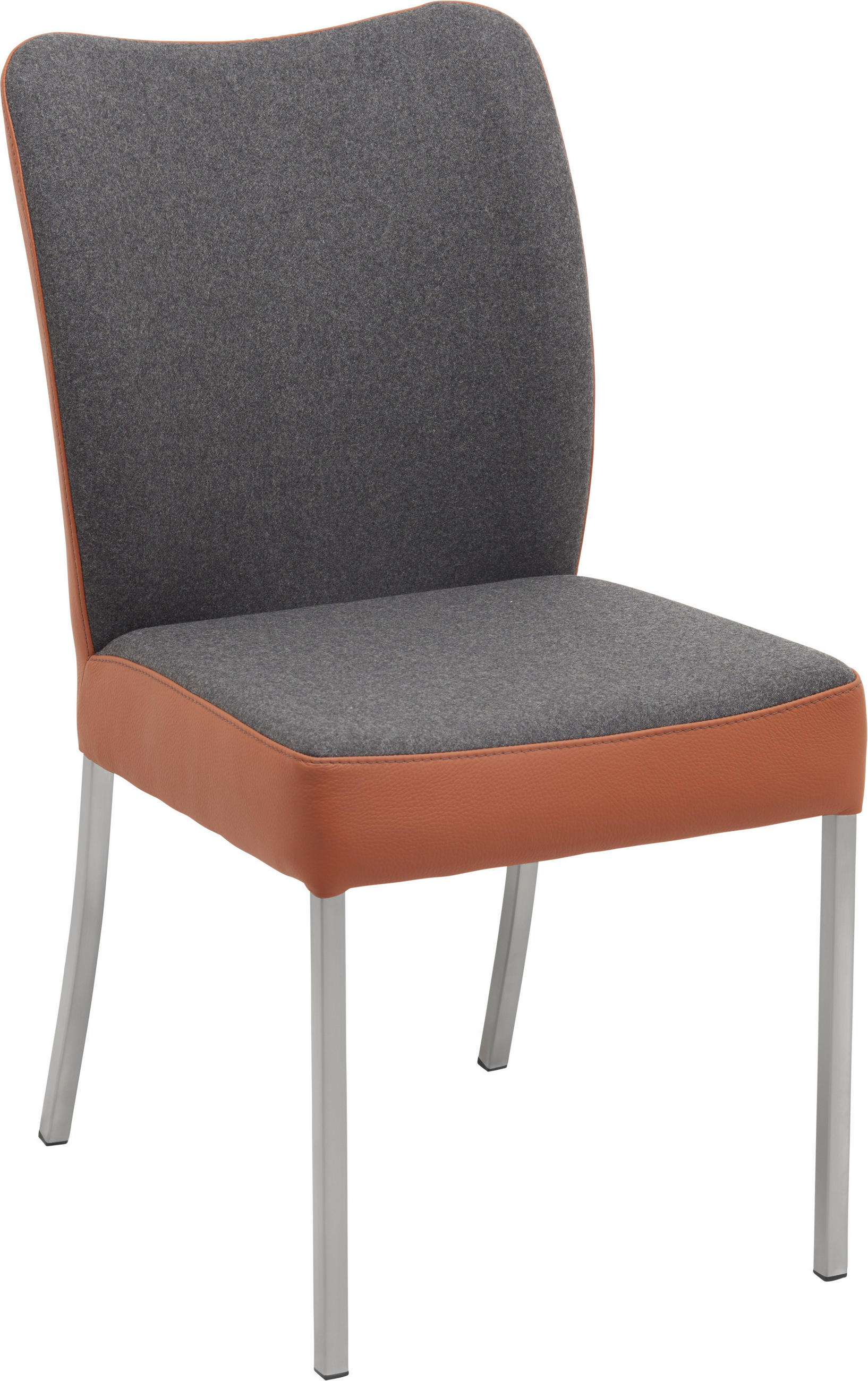STUHL  in Edelstahl Filz Echtleder pigmentiert Leder, Textil, Metall  - Edelstahlfarben/Dunkelgrau, Design, Leder/Textil (46/89/63cm) - Bert Plantagie