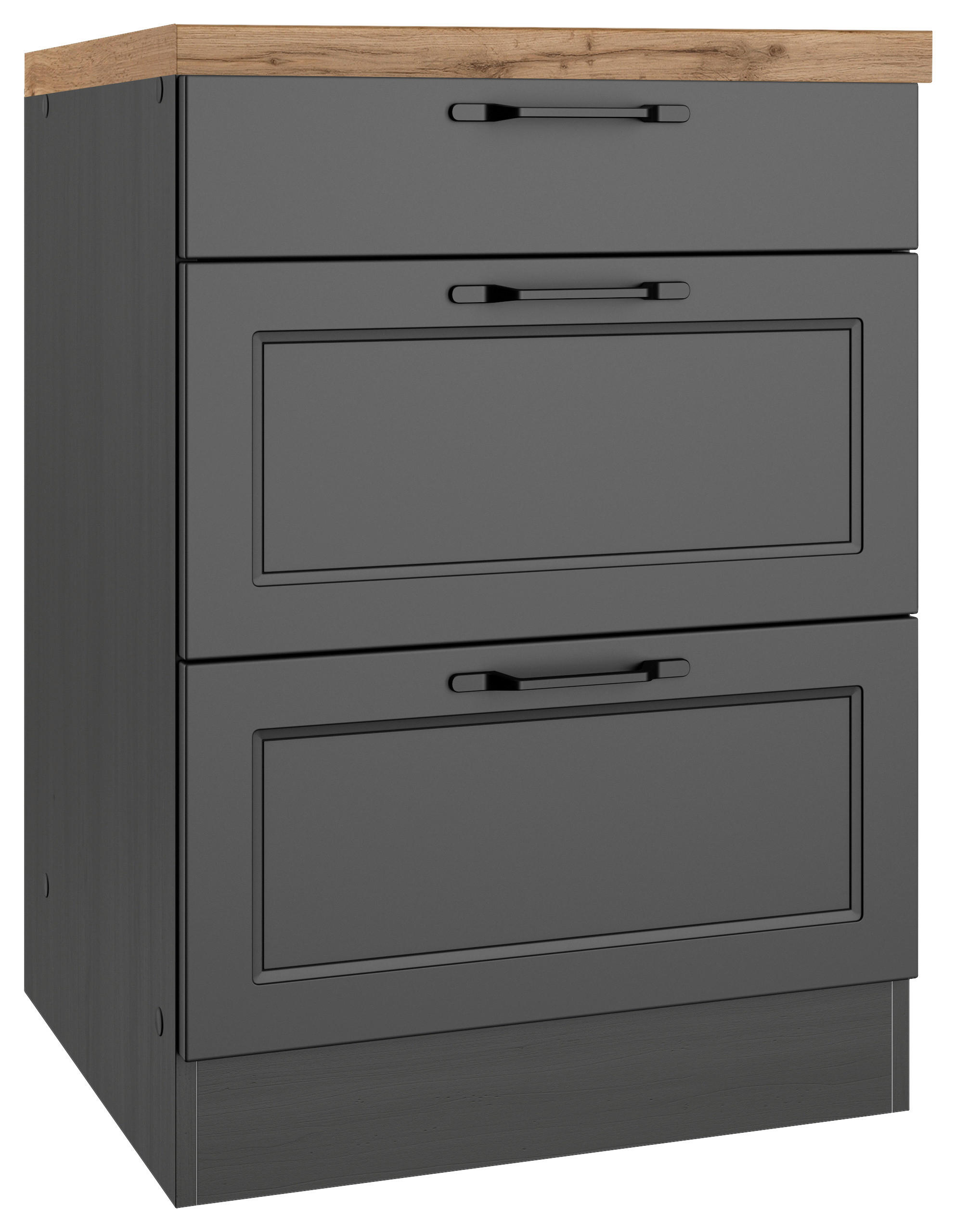 KÜCHENUNTERSCHRANK 60/86/60 cm  in Grau, Eiche Wotan  - Eiche Wotan/Schwarz, LIFESTYLE, Holzwerkstoff/Metall (60/86/60cm) - Held