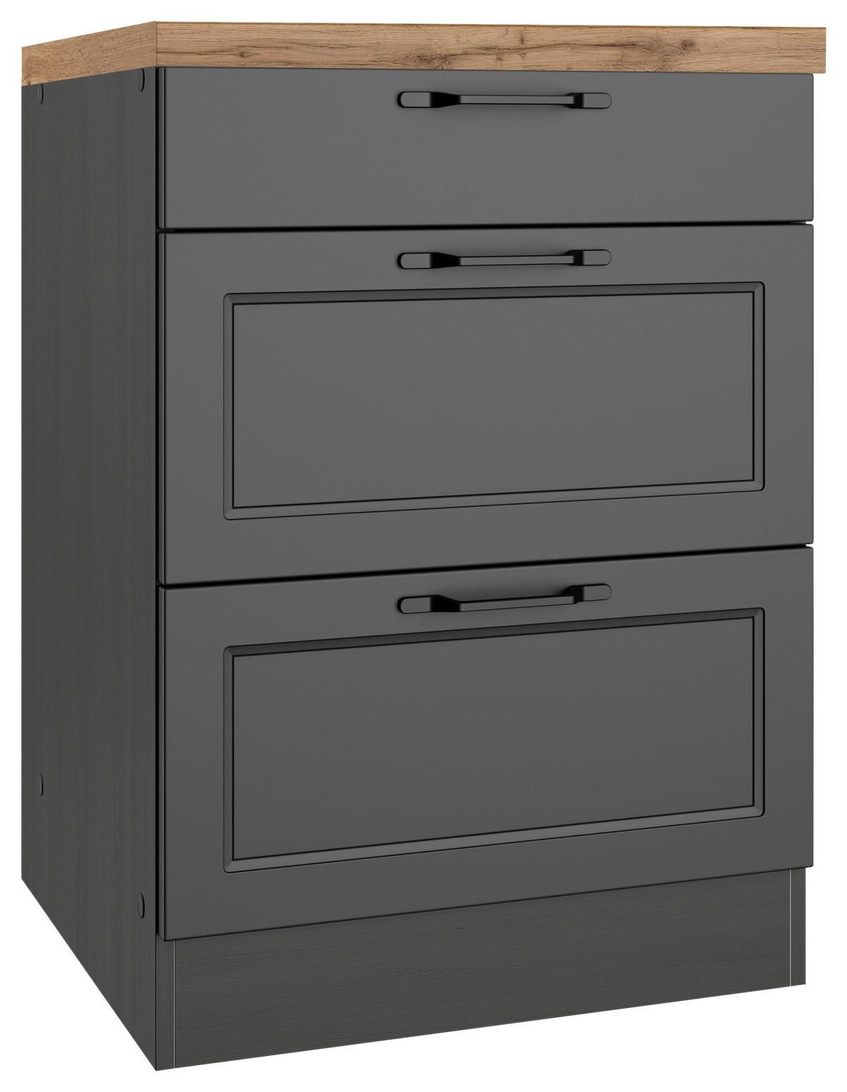KÜCHENUNTERSCHRANK 60/86/60 cm  in Grau, Eiche Wotan  - Eiche Wotan/Schwarz, LIFESTYLE, Holzwerkstoff/Metall (60/86/60cm) - Held