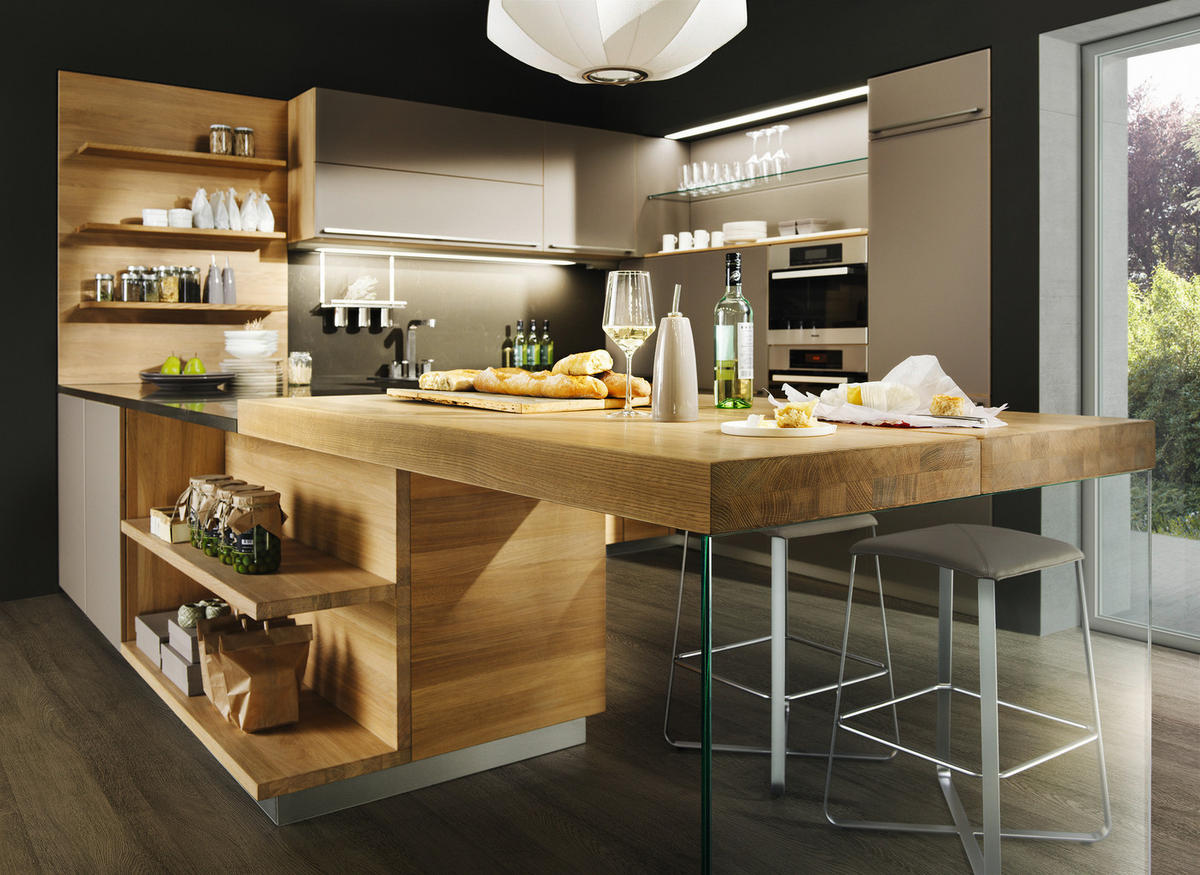 EINBAUKÜCHE LINEE  - Taupe/Eichefarben, Design, Holz - Team 7