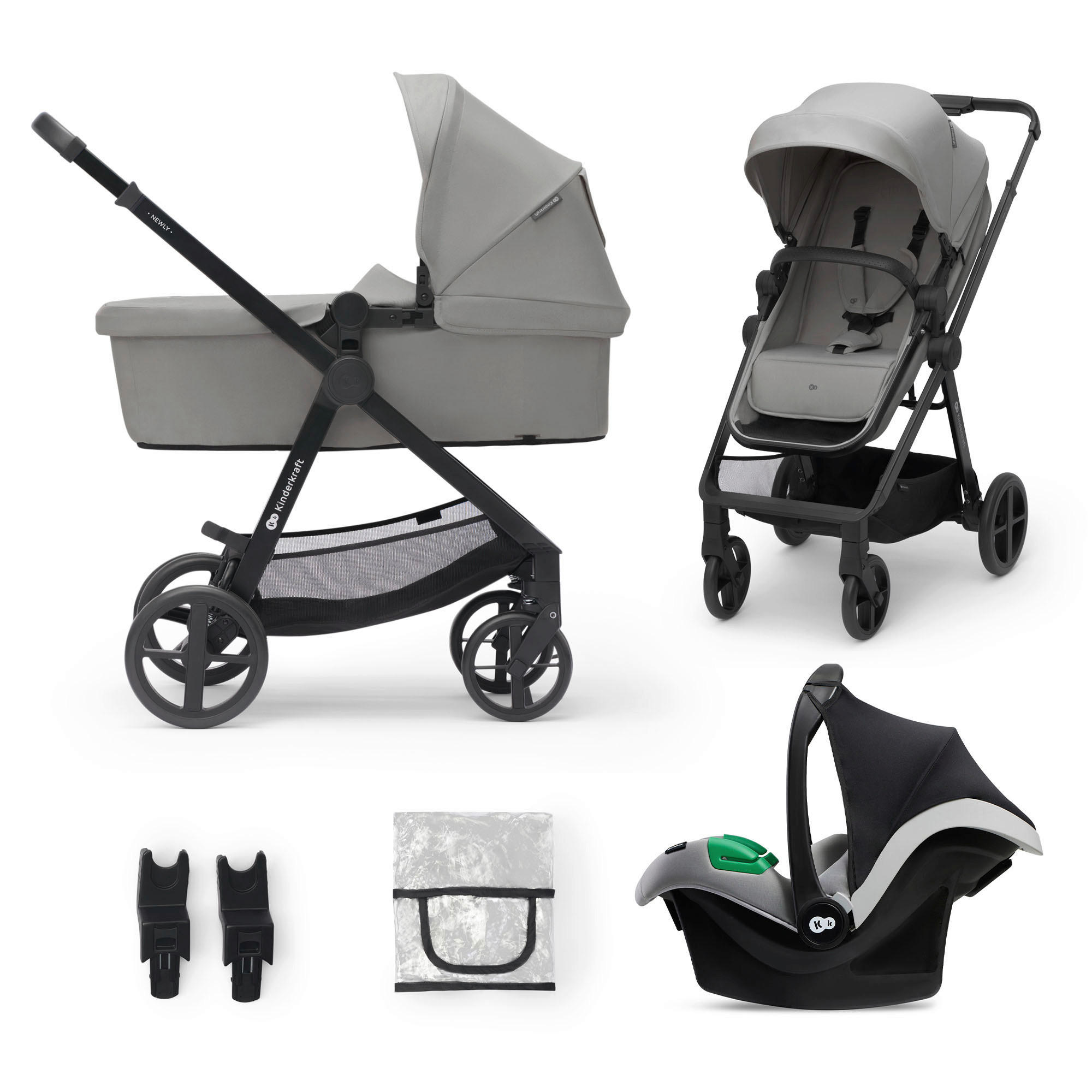 KINDERWAGENSET  Newly 4 in 1  Grey  - Hellgrau/Schwarz, Basics, Metall (54/100/94cm) - kinderkraft