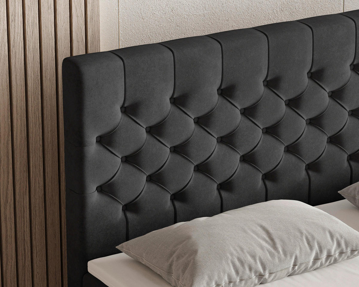 BOXBETT 140/200 cm,  in Schwarz, Matratze, Topper, H3 = fest  - Schwarz, KONVENTIONELL, Holz/Kunststoff (140/200cm) - Chameo