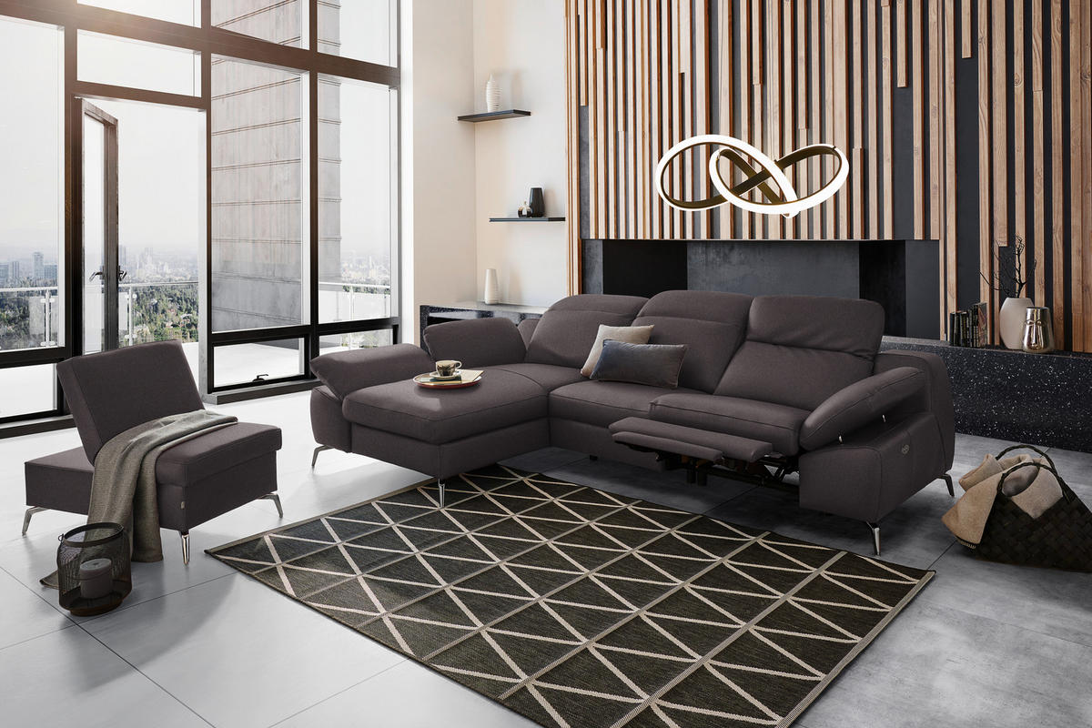 ECKSOFA in Echtleder Dunkelbraun  183/286 cm  - Dunkelbraun/Schwarz, Design, Leder/Metall (183/286cm) - Celina Home