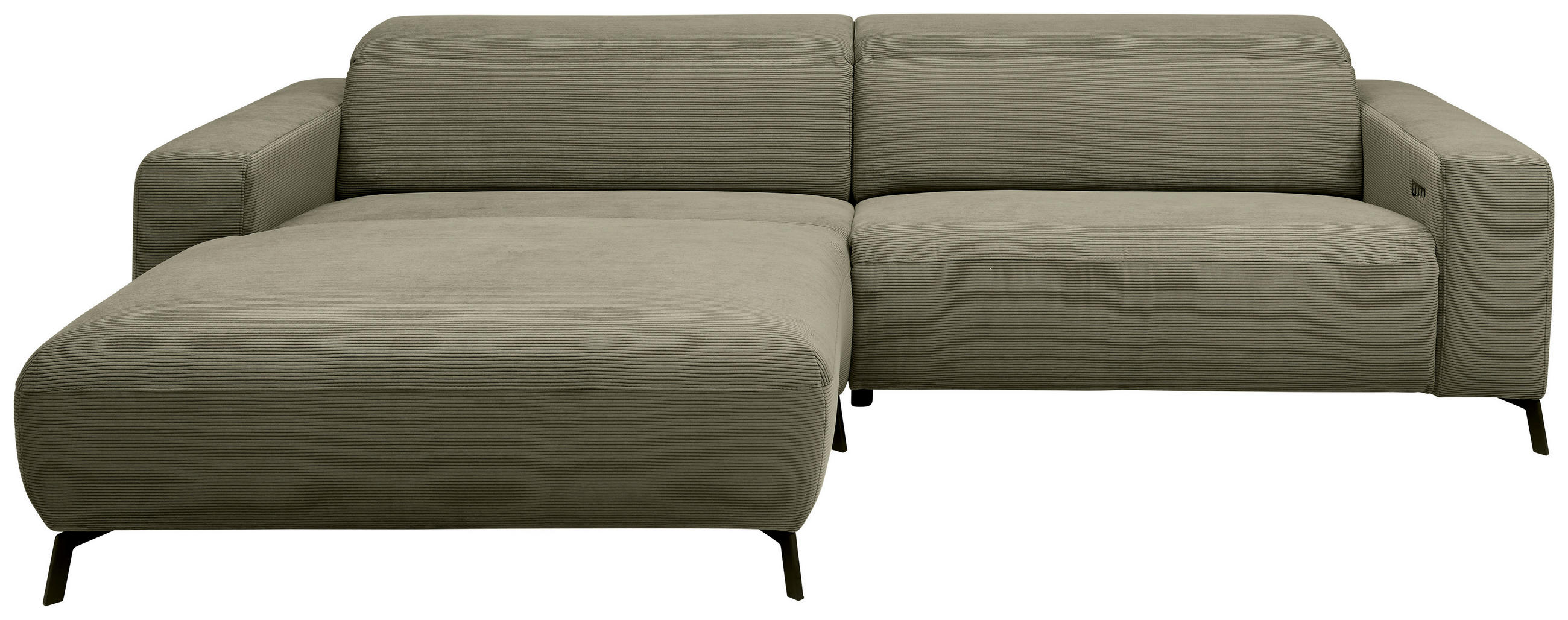 ECKSOFA Olivgrün Feincord  - Schwarz/Olivgrün, Design, Textil/Metall (172-177/294cm) - Pure Home Lifestyle