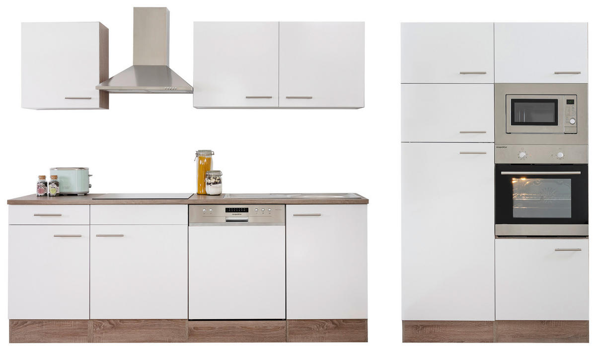 KÜCHENLEERBLOCK 340 cm   in Weiss  - Weiss/Edelstahlfarben, Basics, Holzwerkstoff/Metall (340cm) - Respekta