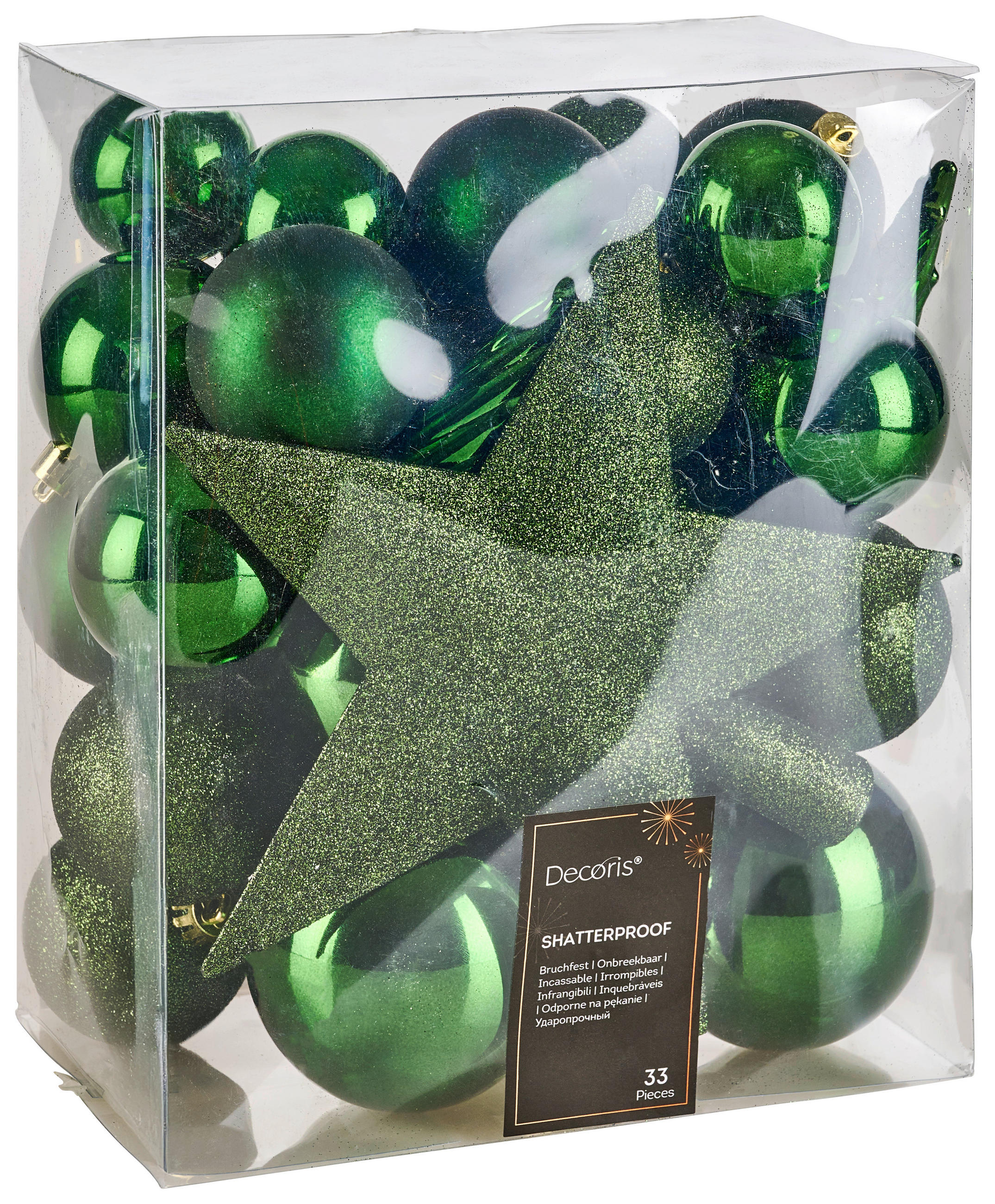 CHRISTBAUMKUGEL-SET 33-teilig  - Dunkelgrün, Basics, Kunststoff (8/8/8cm) - X-Mas