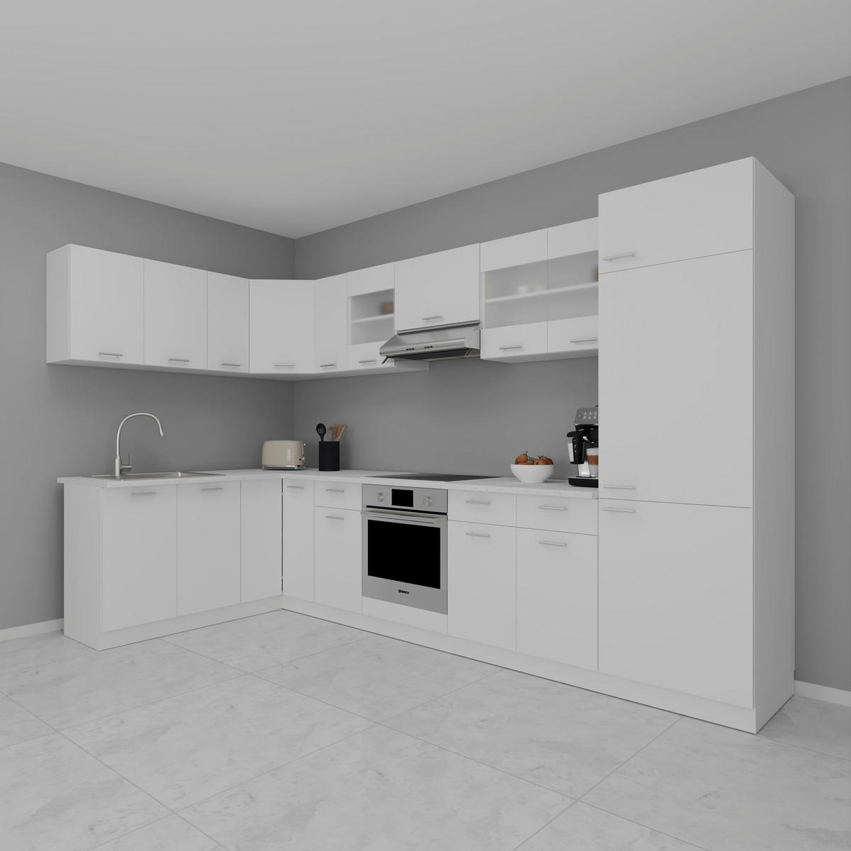 HÖRNKÖK 178/328 cm  i vit  - vit/aluminiumfärg, Klassisk, metall/trämaterial (178/328cm) - MID.YOU