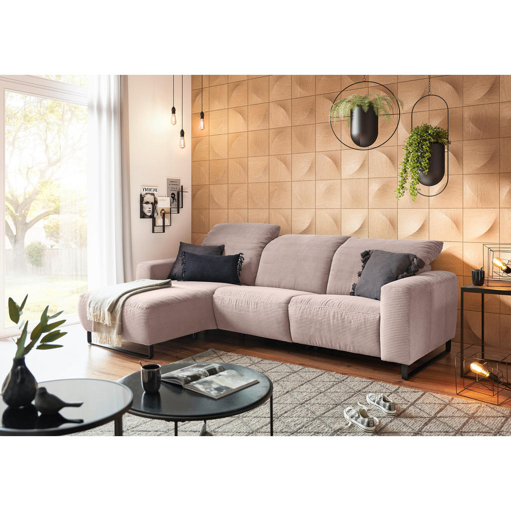 Thumbnail - Hom`in Ecksofa, Rosa, Textil, 4-Sitzer, Ottomane links, L-Form, 266x180 cm, Blauer Engel, Goldenes M, Oeko-Tex® Standard...
