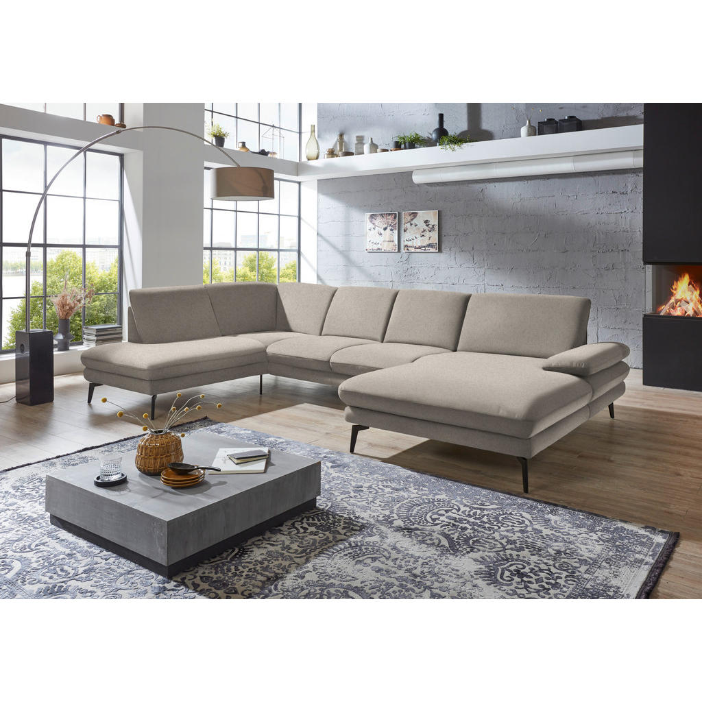 Thumbnail - Dieter Knoll Wohnlandschaft, Hellbraun, Textil, 4-Sitzer, U-Form, 344x208 cm, Goldenes M, Fußauswahl, Stoffauswahl, Sitz...