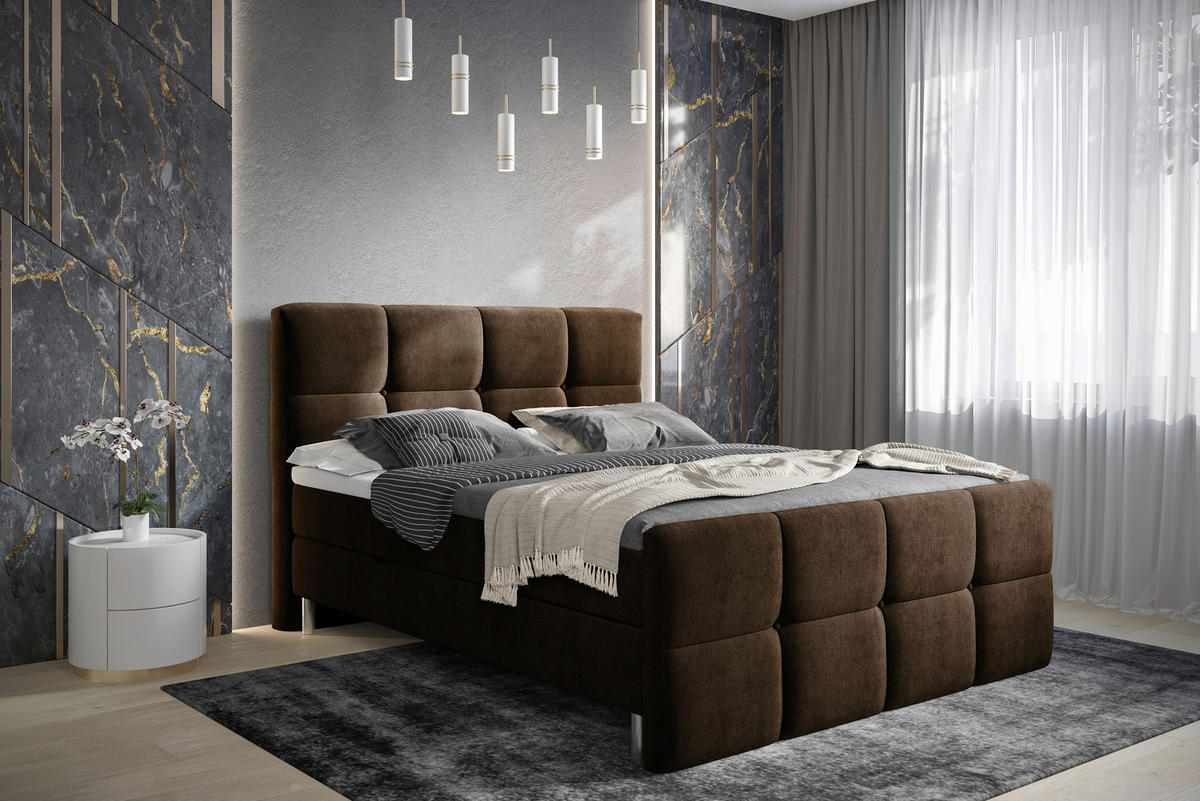 BOXBETT 180/200 cm  in Dunkelbraun  - Chromfarben/Dunkelbraun, Design, Holz/Holzwerkstoff (180/200cm) - Esposa