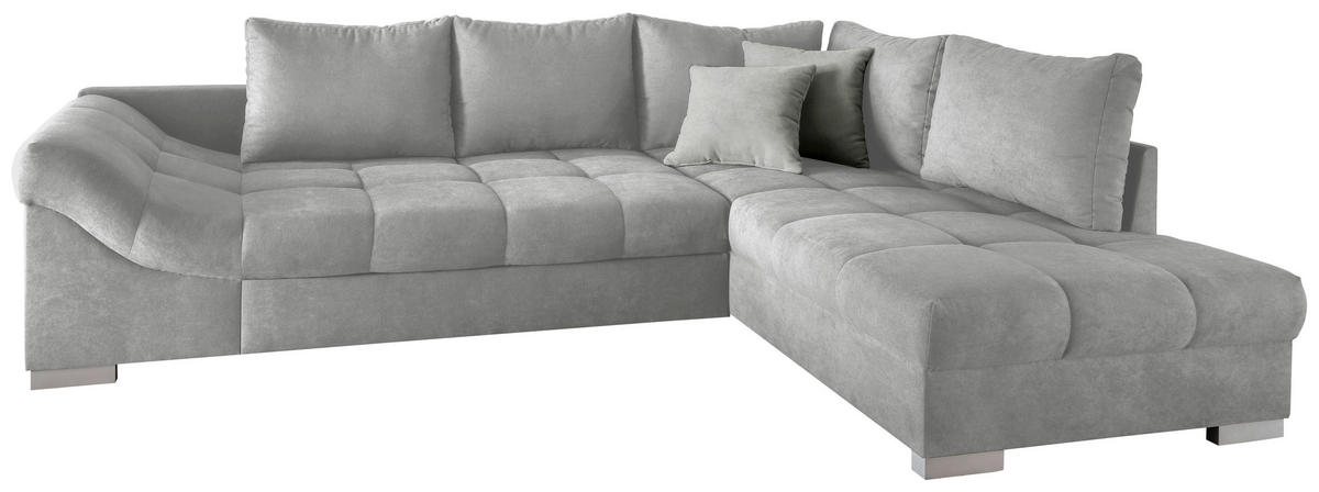 ECKSCHLAFSOFA Hellgrau Mikrofaser  - Silberfarben/Hellgrau, Design, Holz/Textil (298/202cm) - MID.YOU
