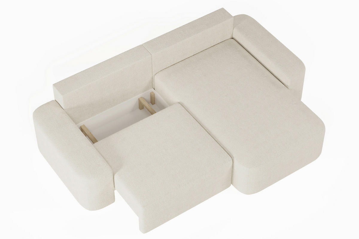 ECKSOFA OVAL Elfenbein Bouclé Rückenkissen, Schlaffunktion, Rücken echt, Stauraum  - Elfenbein/Schwarz, Design, Kunststoff/Textil (268/110cm) - MID.YOU