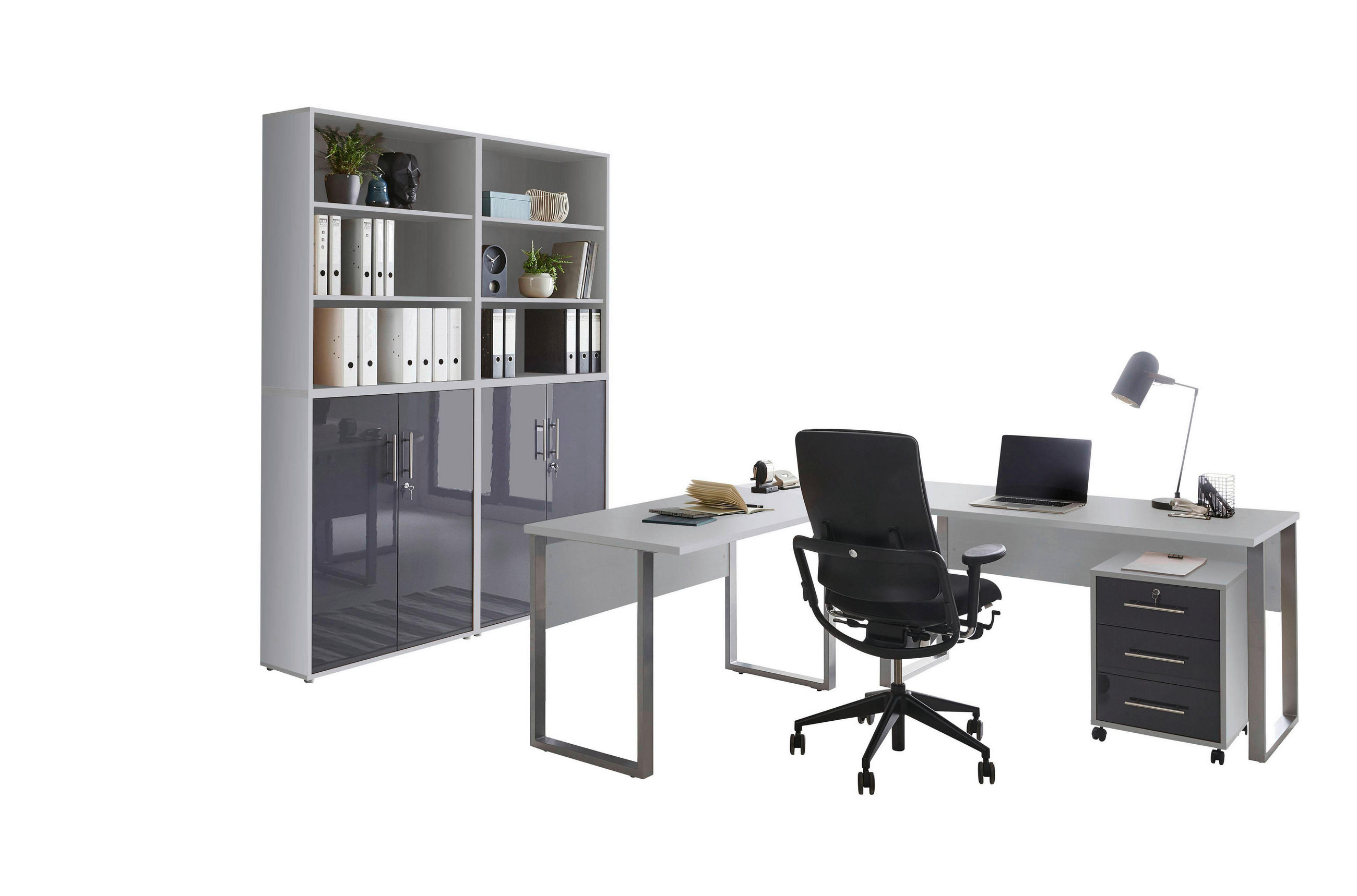 BÜRO - Anthrazit Hochglanz/Grau, MODERN, Holzwerkstoff/Metall - MID.YOU