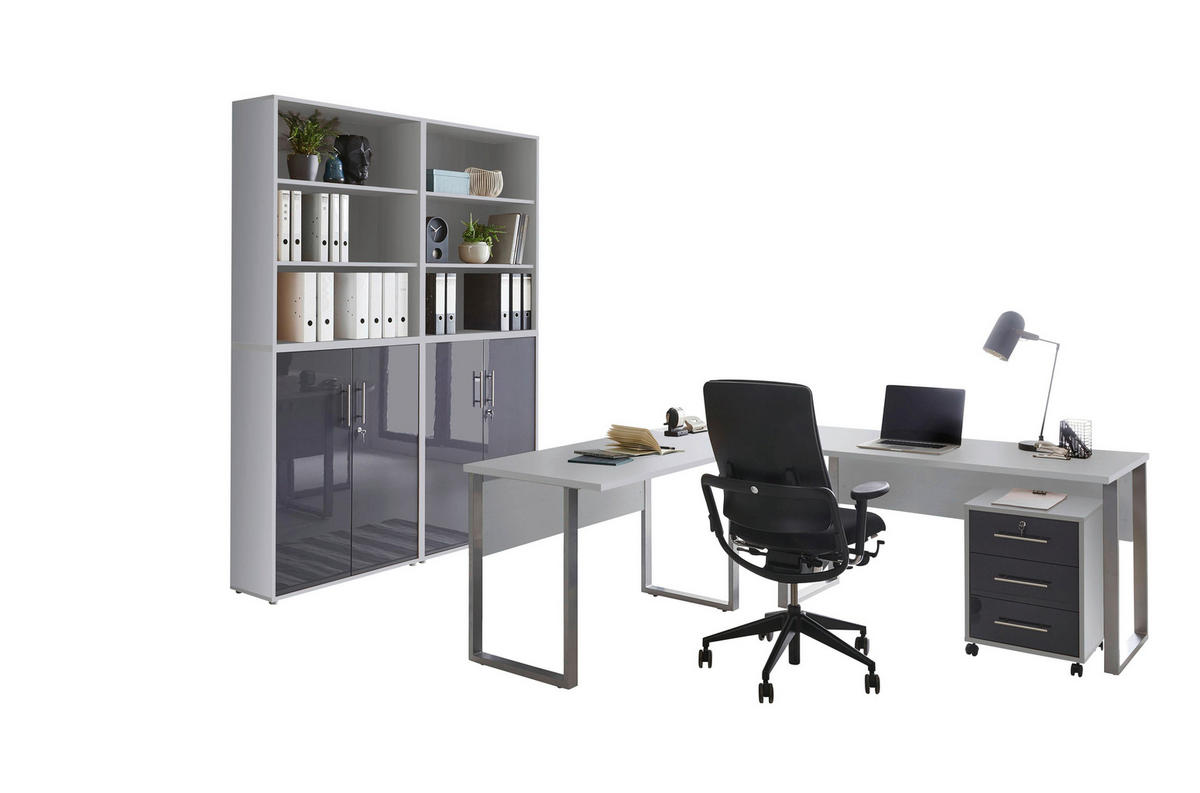 BÜRO - Anthrazit Hochglanz/Grau, MODERN, Holzwerkstoff/Metall - MID.YOU