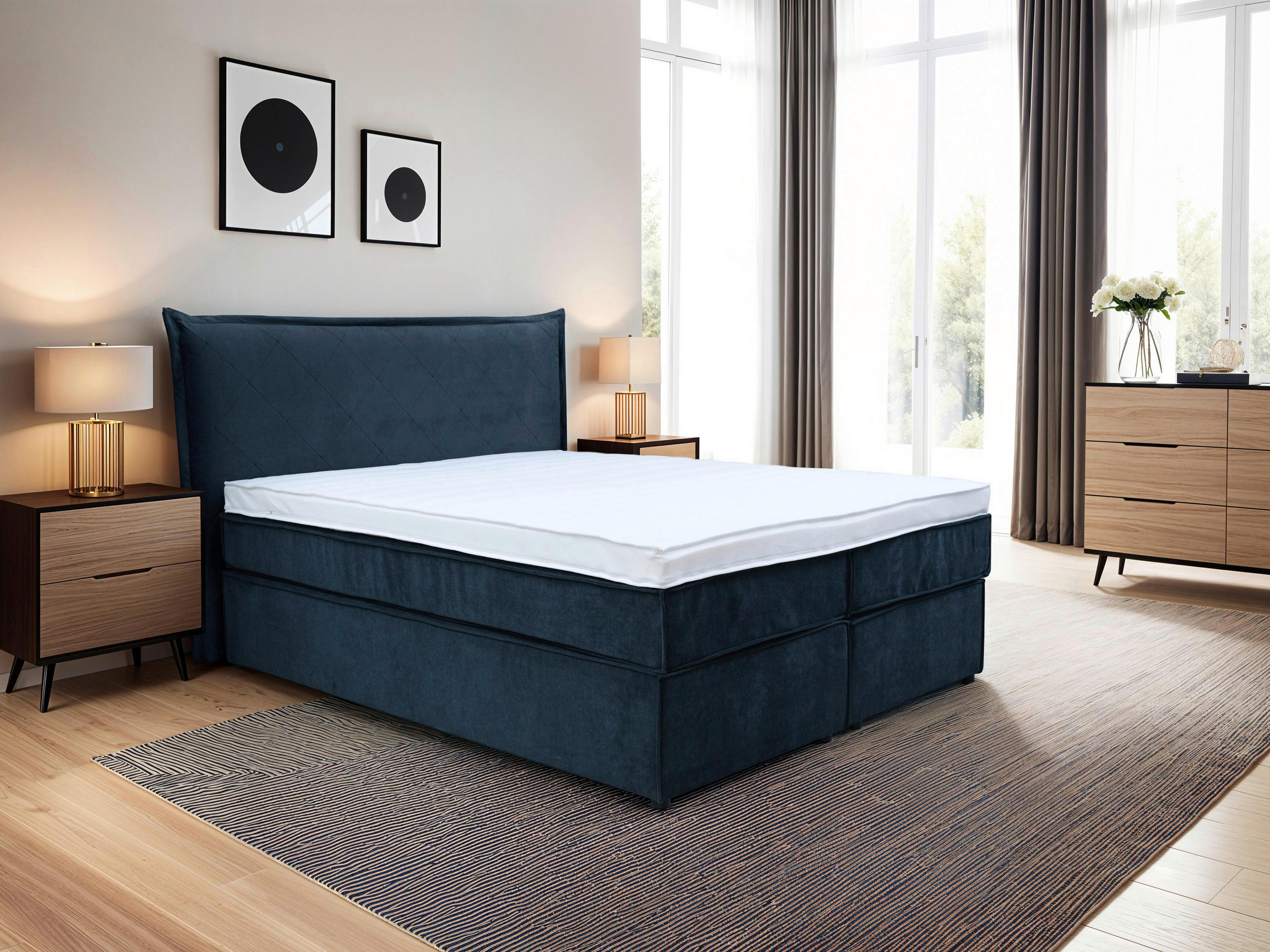 BOXSPRINGBETT 180/200 cm  in Dunkelblau  - Schwarz/Dunkelblau, KONVENTIONELL, Kunststoff/Textil (180/200cm) - Boxxx