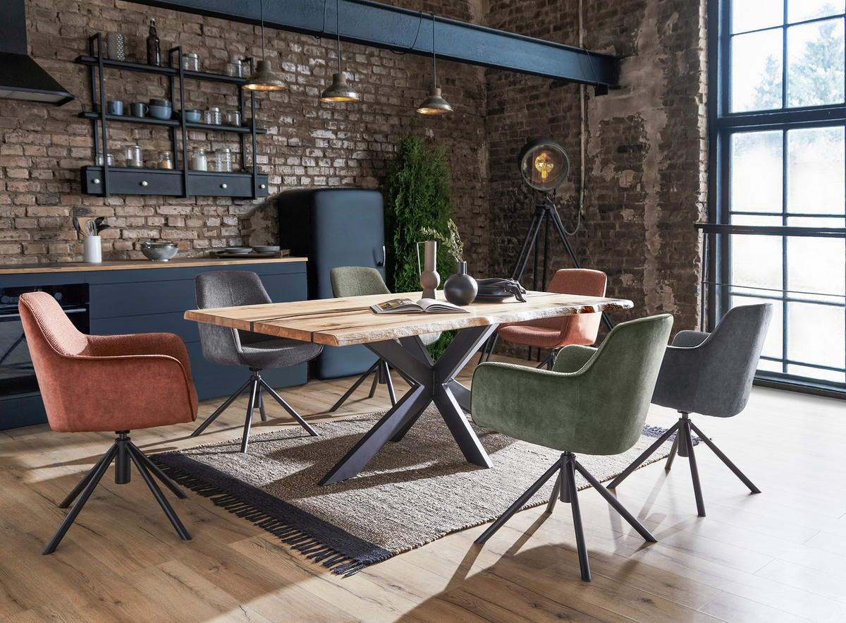 ESSTISCH in Holz 180/100/76 cm  - Eichefarben/Schwarz, Design, Holz/Metall (180/100/76cm) - Linea Natura