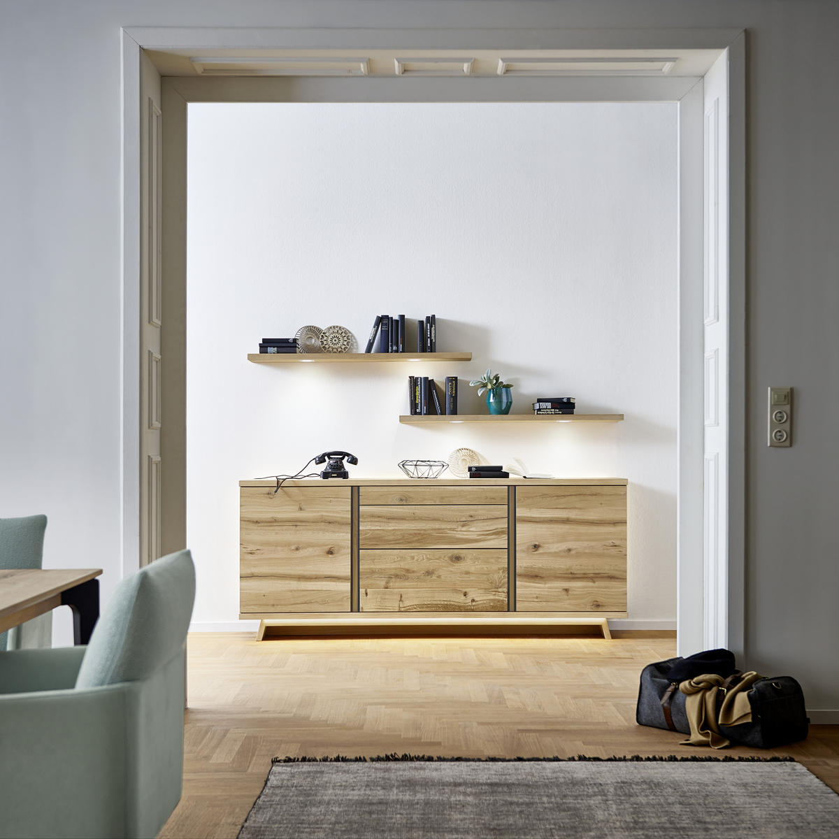 SIDEBOARD 206/77/43 cm  in Eichefarben  - Eichefarben/Schwarz, Design, Holz (206/77/43cm) - Venjakob