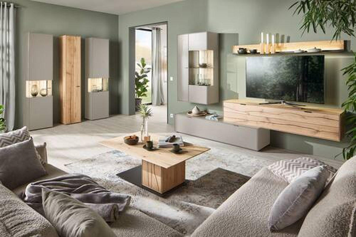 WOHNWAND  in Hellgrau, Wildeiche 293,5/205,5/45,2 cm  - Wildeiche/Hellgrau, Design, Glas/Holz (293,5/205,5/45,2cm) - Dieter Knoll