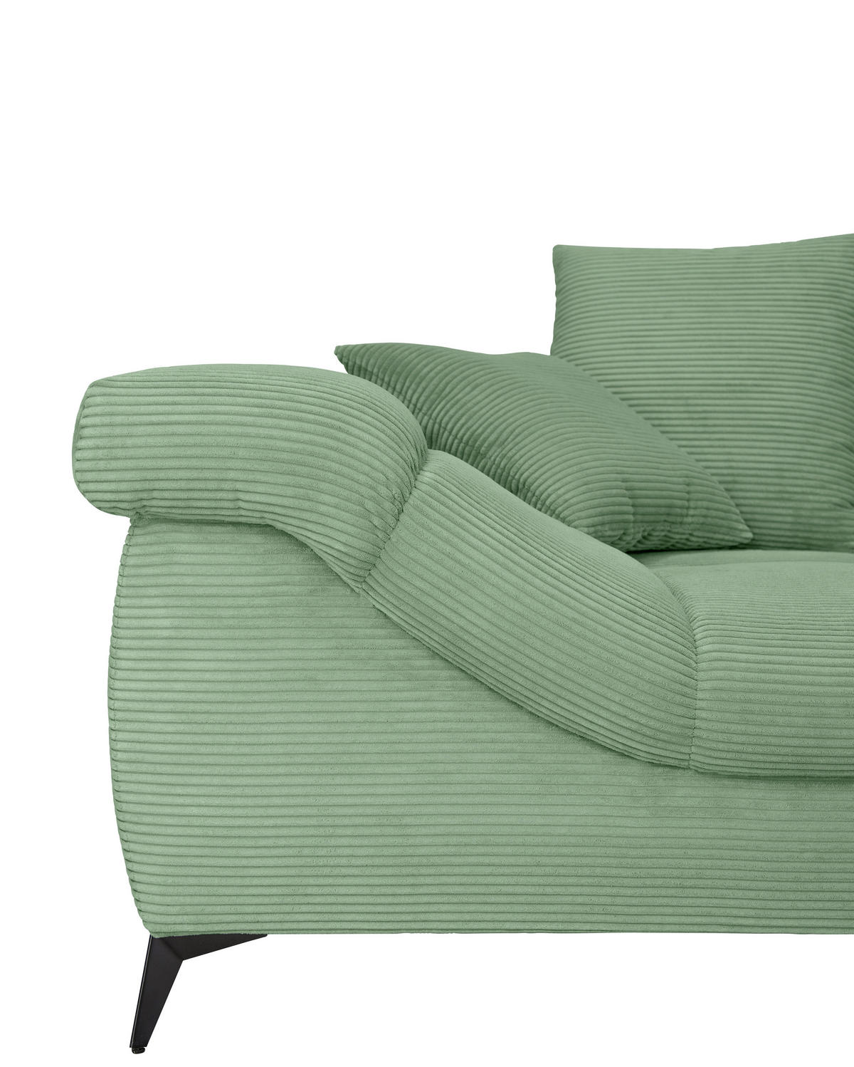 ECKSOFA Pastellgrün Cord Rückenkissen, Armlehnenkissen, Rücken echt  - Pastellgrün/Schwarz, KONVENTIONELL, Textil/Metall (332/231cm) - Carryhome