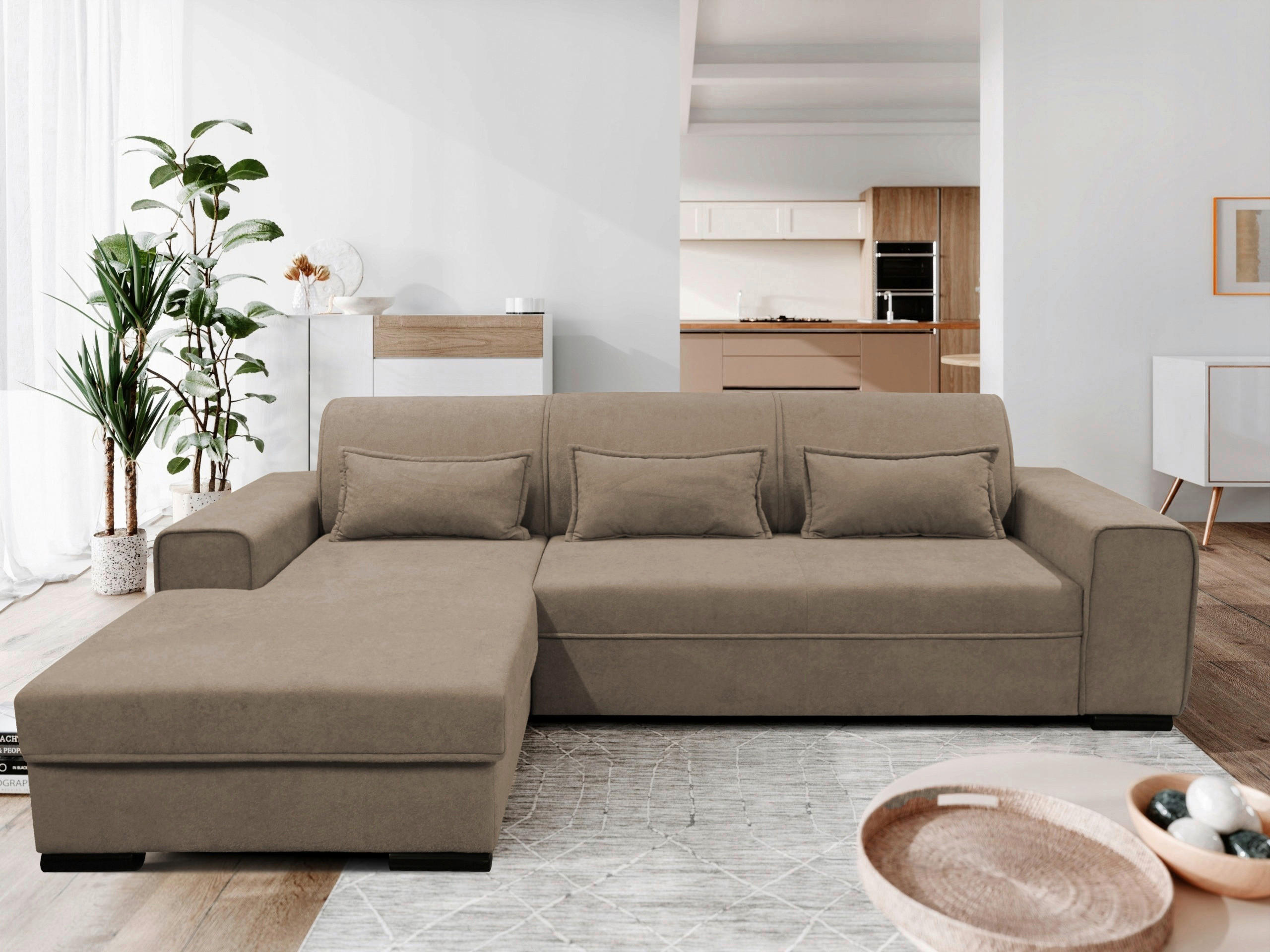ECKSOFA Taupe Struktur, Bouclé  - Taupe/Schwarz, Design, Kunststoff/Textil (175/270cm) - MID.YOU