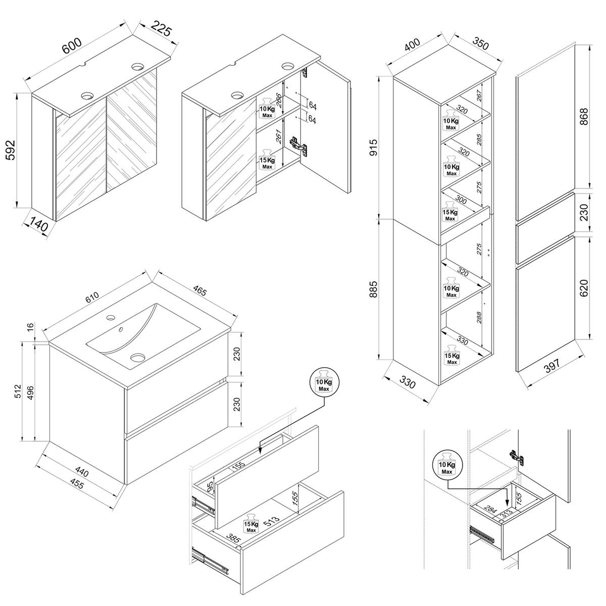 BADEZIMMER 4-teilig 101 cm  - Honigeiche/Weiss, Trend, Keramik/Holzwerkstoff (101cm) - MID.YOU