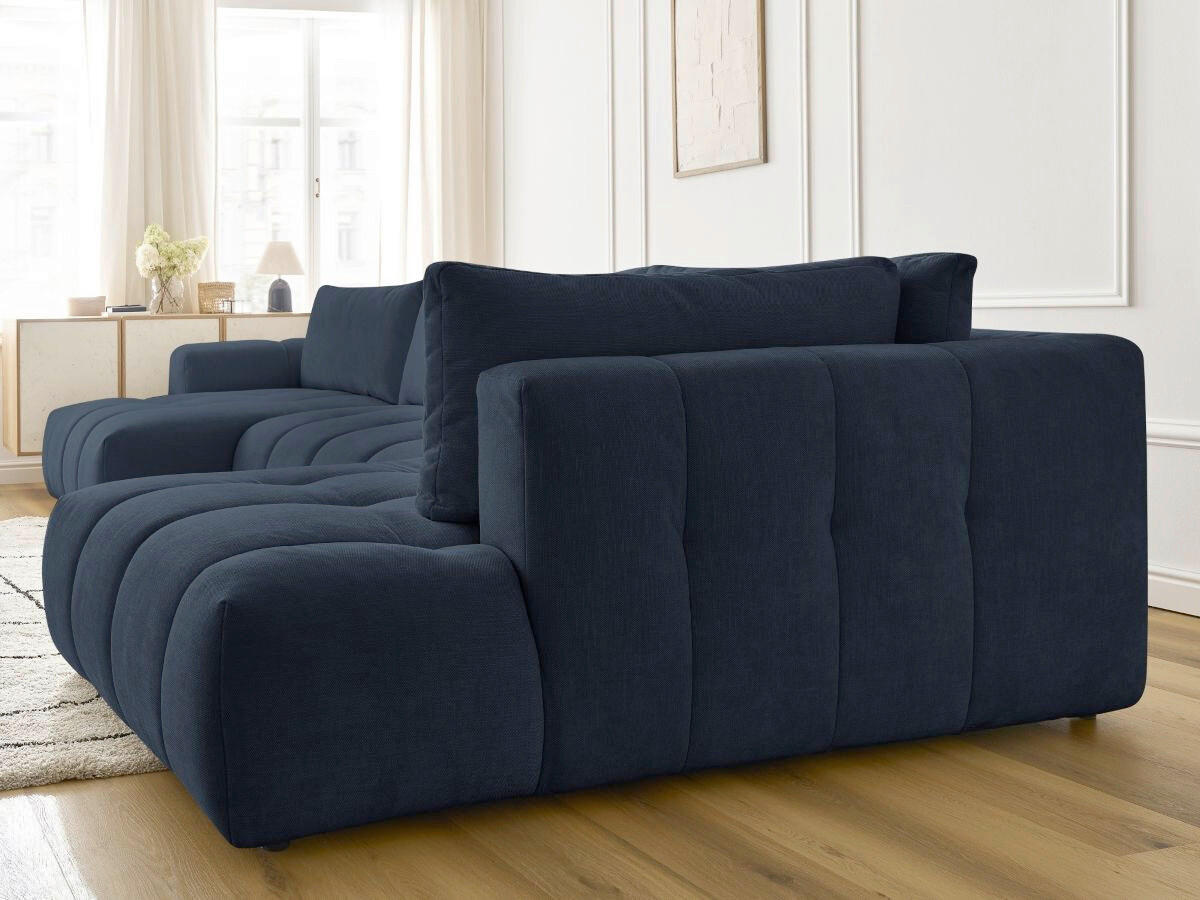 WOHNLANDSCHAFT  FUJI  Dunkelblau Leinenoptik  - Schwarz/Dunkelblau, MODERN, Kunststoff/Textil (160/377/204cm)