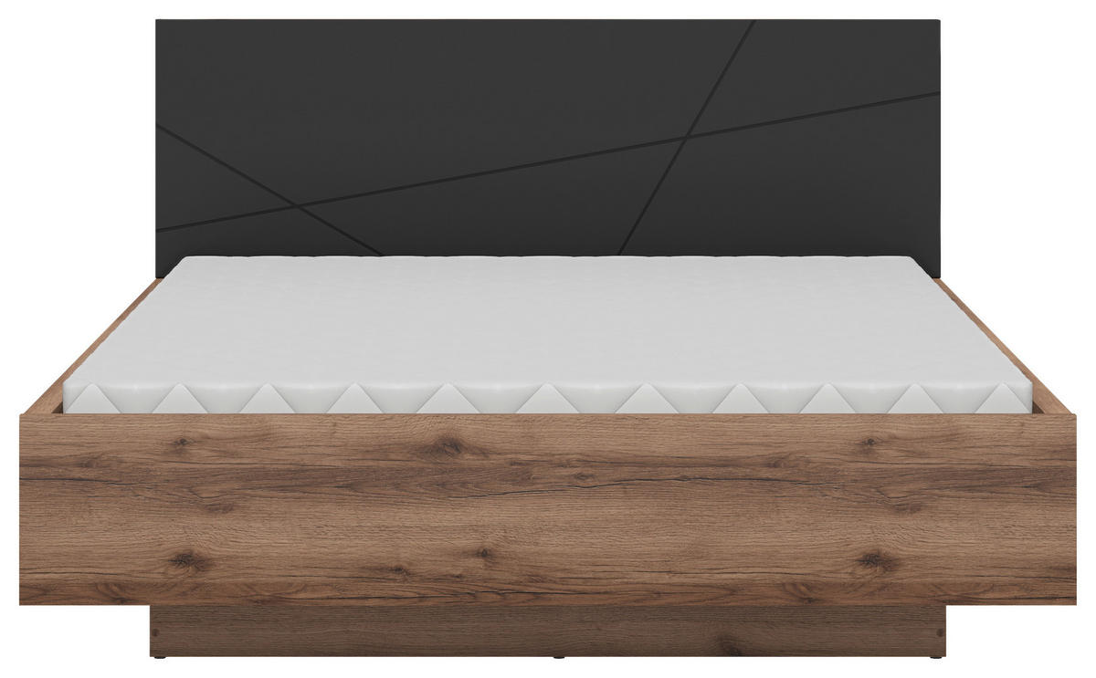 POSTELJA 160 cm   x 200 cm  , leseni material črna, barve hrasta  - črna/barve hrasta, Moderno, leseni material (160/200cm) - MID.YOU