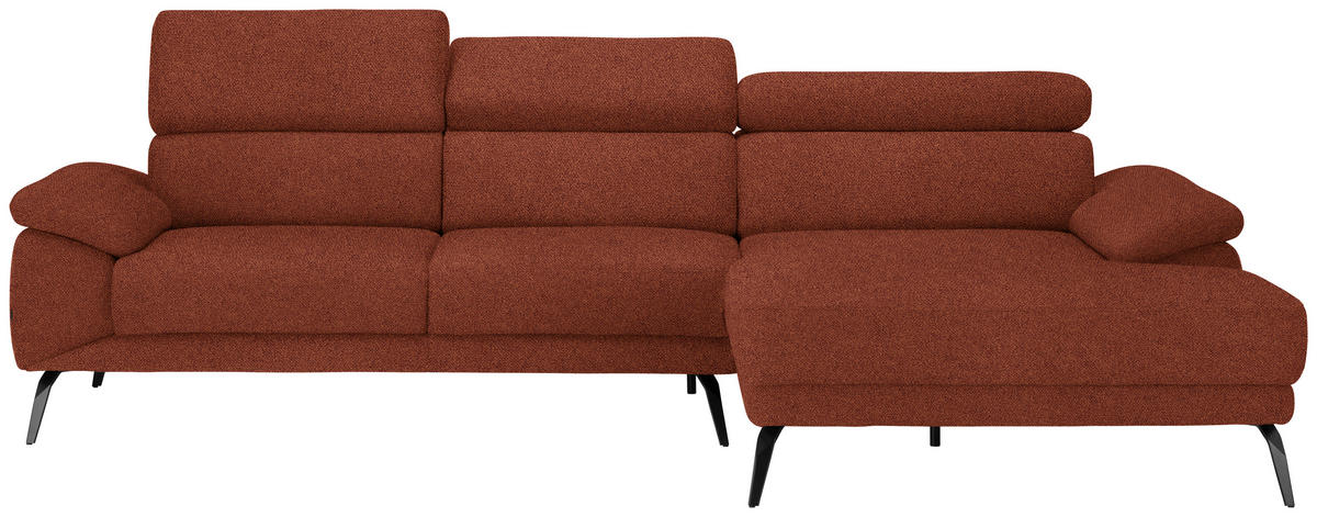 ECKSOFA in Velours Rostfarben  - Rostfarben/Schwarz, Design, Textil/Metall (295/187cm) - Novel