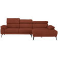 ECKSOFA in Velours Rostfarben  - Rostfarben/Schwarz, Design, Textil/Metall (295/187cm) - Novel