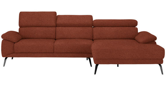 ECKSOFA in Velours Rostfarben  - Rostfarben/Schwarz, Design, Textil/Metall (295/187cm) - Novel