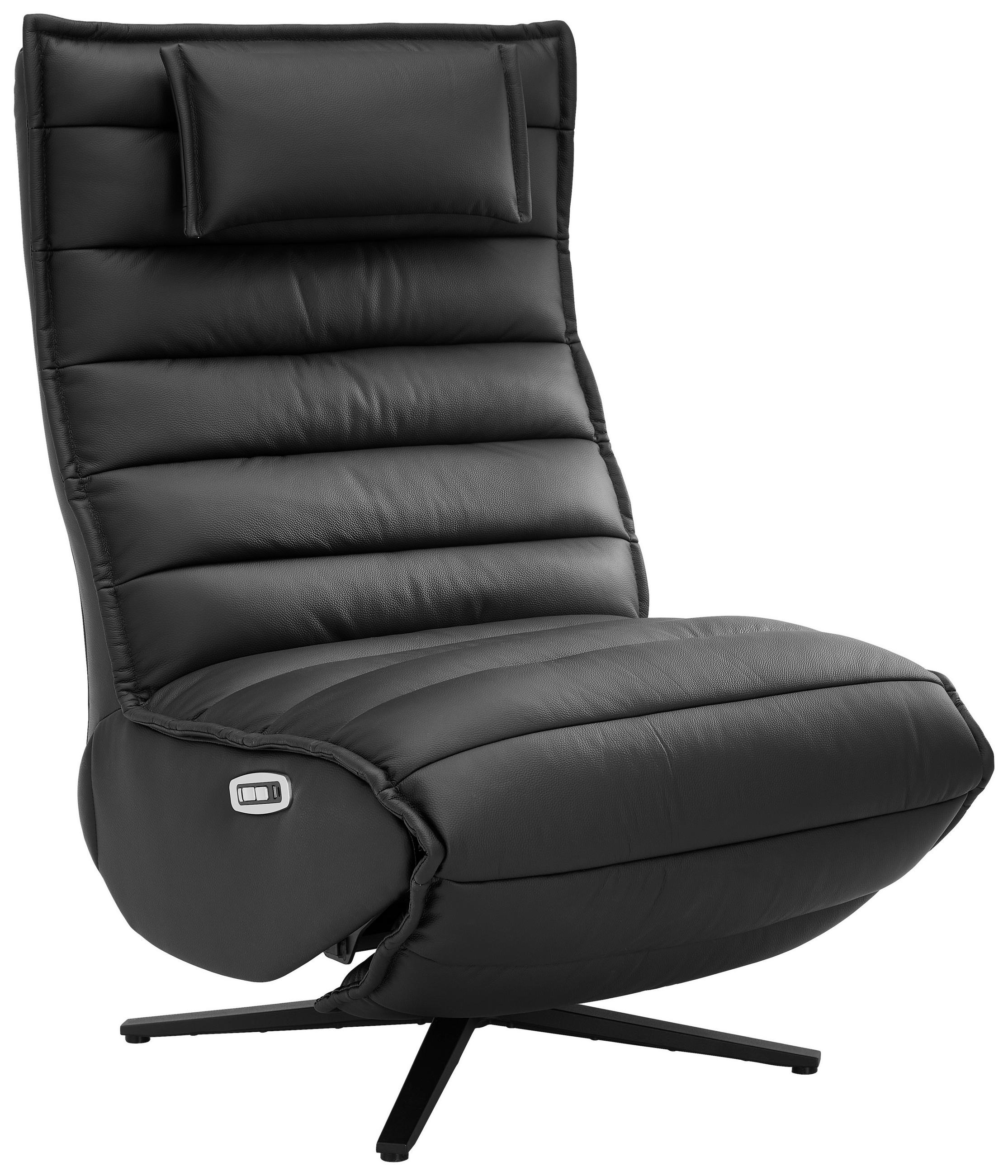 RELAXSESSEL Lederlook Echtleder Relaxfunktion, Fußteilverstellung, Nackenkissen    - Schwarz, Design, Leder/Textil (68/108/84cm) - Stylife