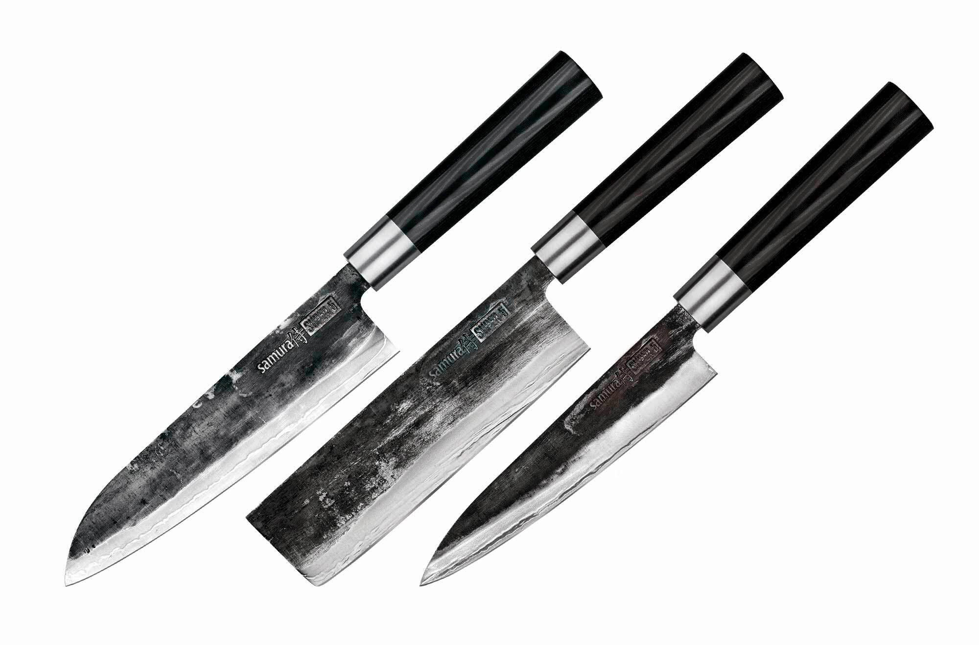 SET NOŽEVA      3-dijelni  SUPER 5  - srebrne boje/crna, Basics, drvni materijal/metal - Samura