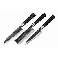 SET NOŽEV  SUPER 5 3-delni - srebrne barve/črna, Basics, kovina/leseni material - Samura