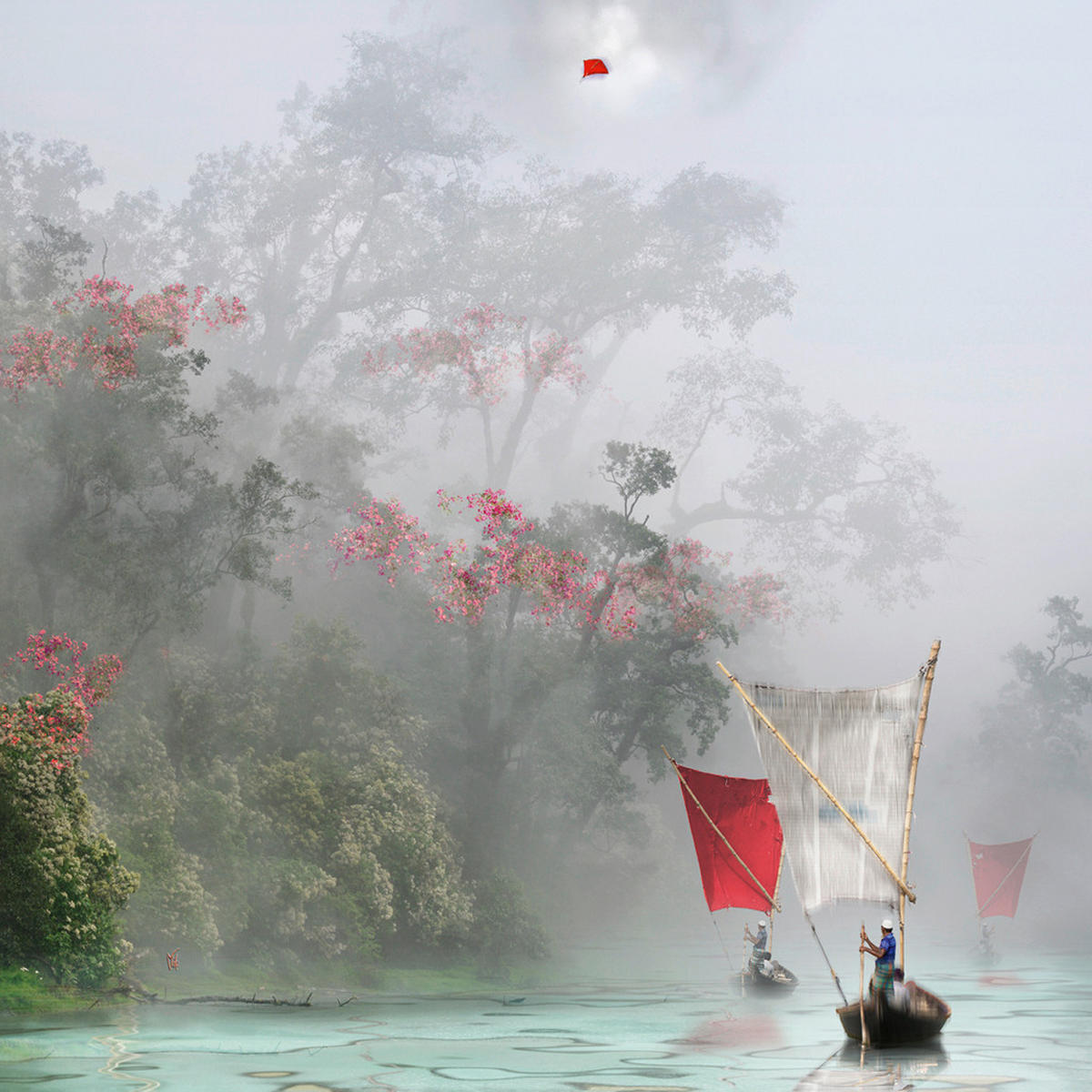 KUNSTDRUCK 14/14 cm  - Weiss/Rot, Basics, Papier (14/14cm) - Monee