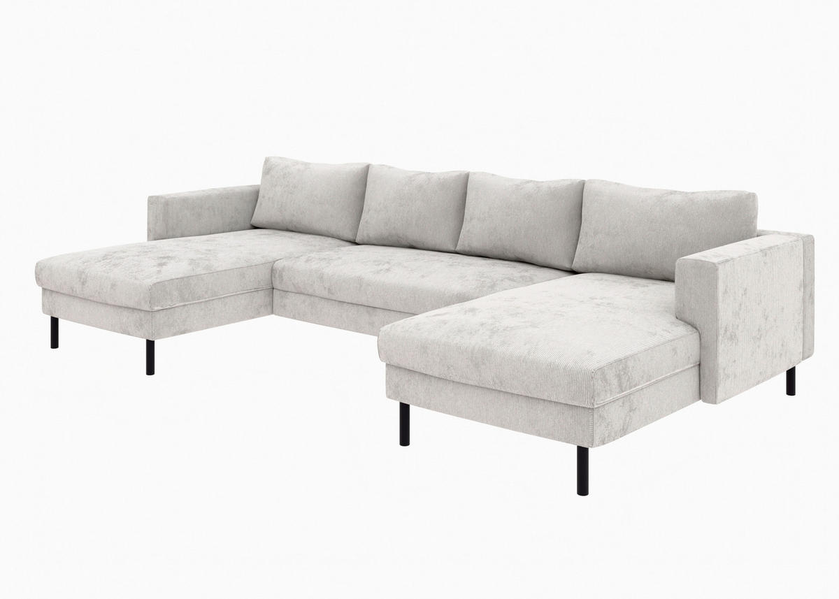 WOHNLANDSCHAFT Grau Cord  - Schwarz/Grau, MODERN, Textil/Metall (161/306/161cm) - Trendmanufaktur