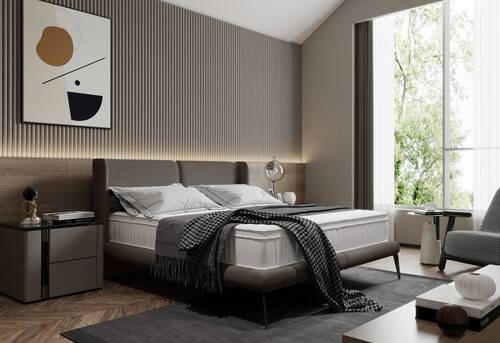 KÁRPITOZOTT ÁGY 180/200 cm  sötétszürke  - fekete/krém, Modern, textil/fém (180/200cm) - Livetastic